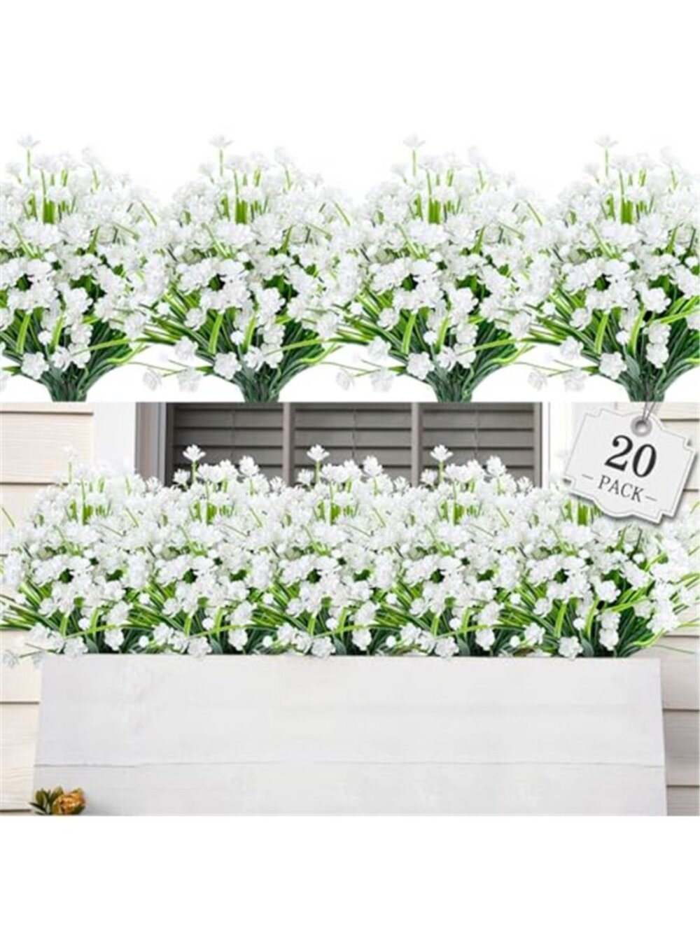 Artificial White Flowers Outdoor UV Resistant Faux Plants Garden Decor Set